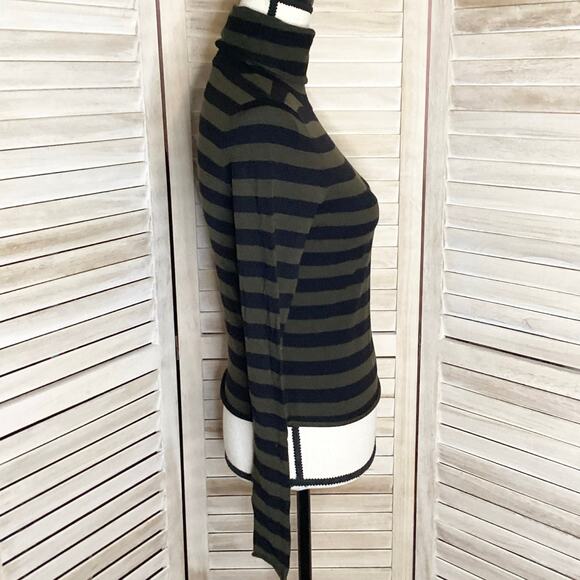 A.L.C. Olive Green Black Merino Wool Fine Gauge Lightweight Turtleneck Sweater S - Picture 4 of 9